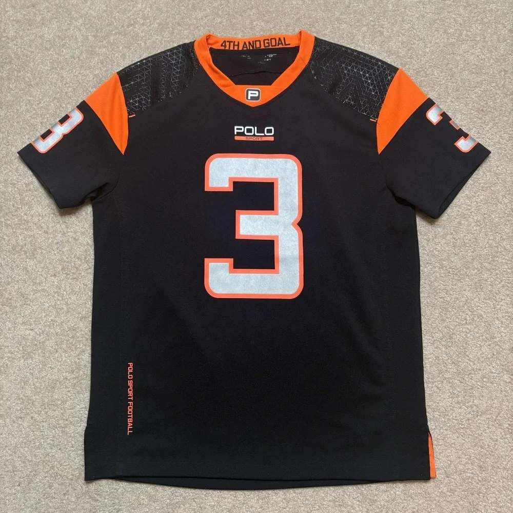 Polo Sport Ralph Lauren Football Jersey Mens Medium Black Orange Trim 3 4th Goal